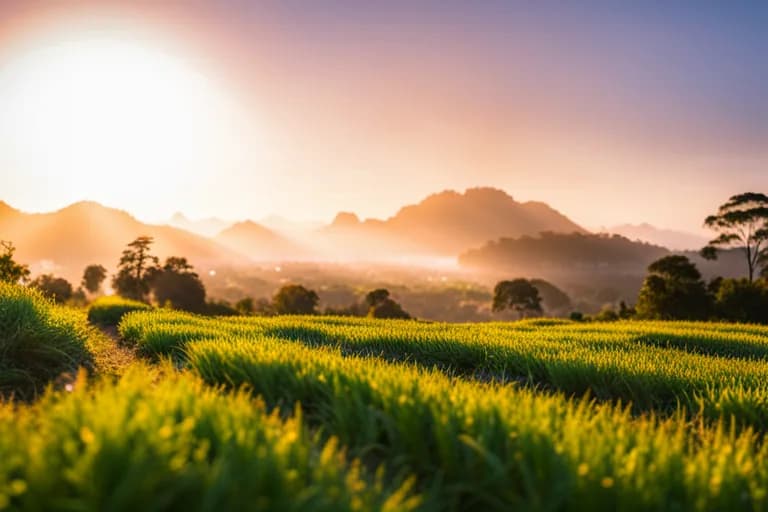 Conceptual Indonesian landscape in warm morning light