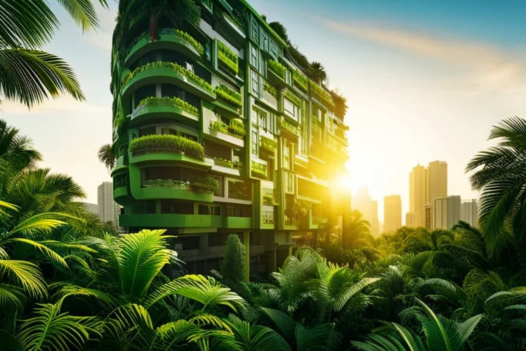 Conceptual tropical hotel surrounded by dense planting