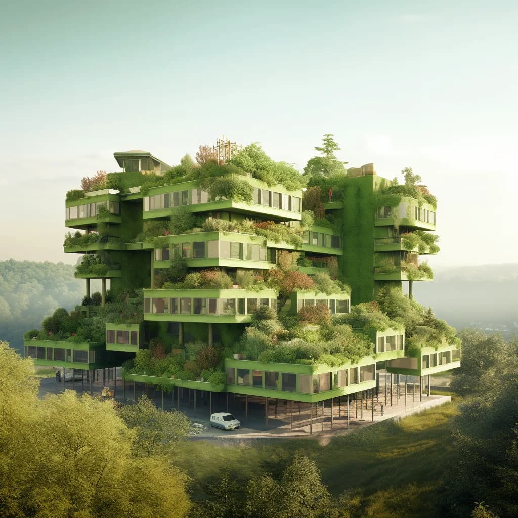 Conceptual planted hospitality building representing a Semayang area hotel